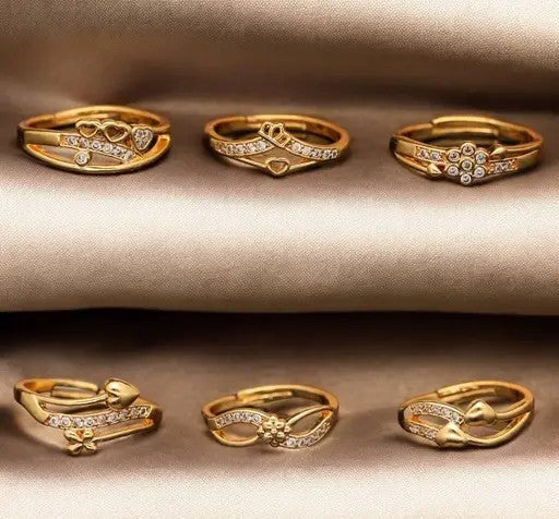 Combo Set of 6 Adjustable Gold Ring