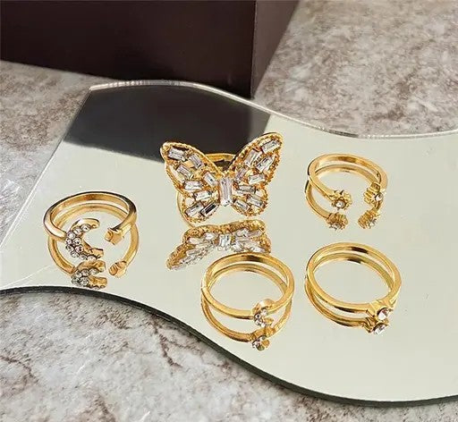 Gold Plated Gold-Toned Rings Set of 5