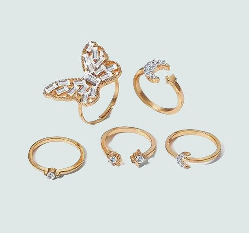Gold Plated Gold-Toned Rings Set of 5