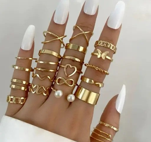 AD Women Set of 22 Gold Plated Rings